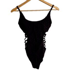 Red Carter Black Textured Cut Out One Piece Swimsuit